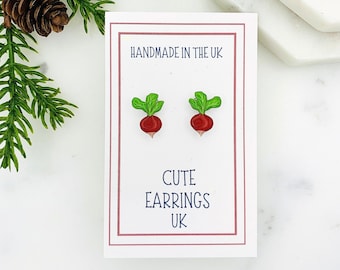 Radish Stud Earrings, Hypoallergenic Vegetable Food  Jewellery