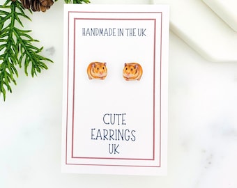 Hamster Stud Earrings, Hypoallergenic Rodent Animal Jewellery