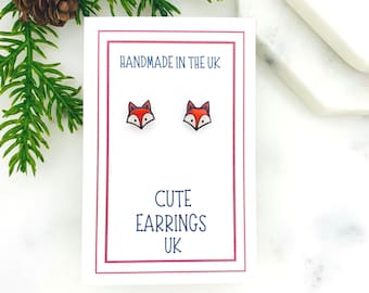 Fox Stud Earrings, Handmade Hypoallergenic Woodland Themed