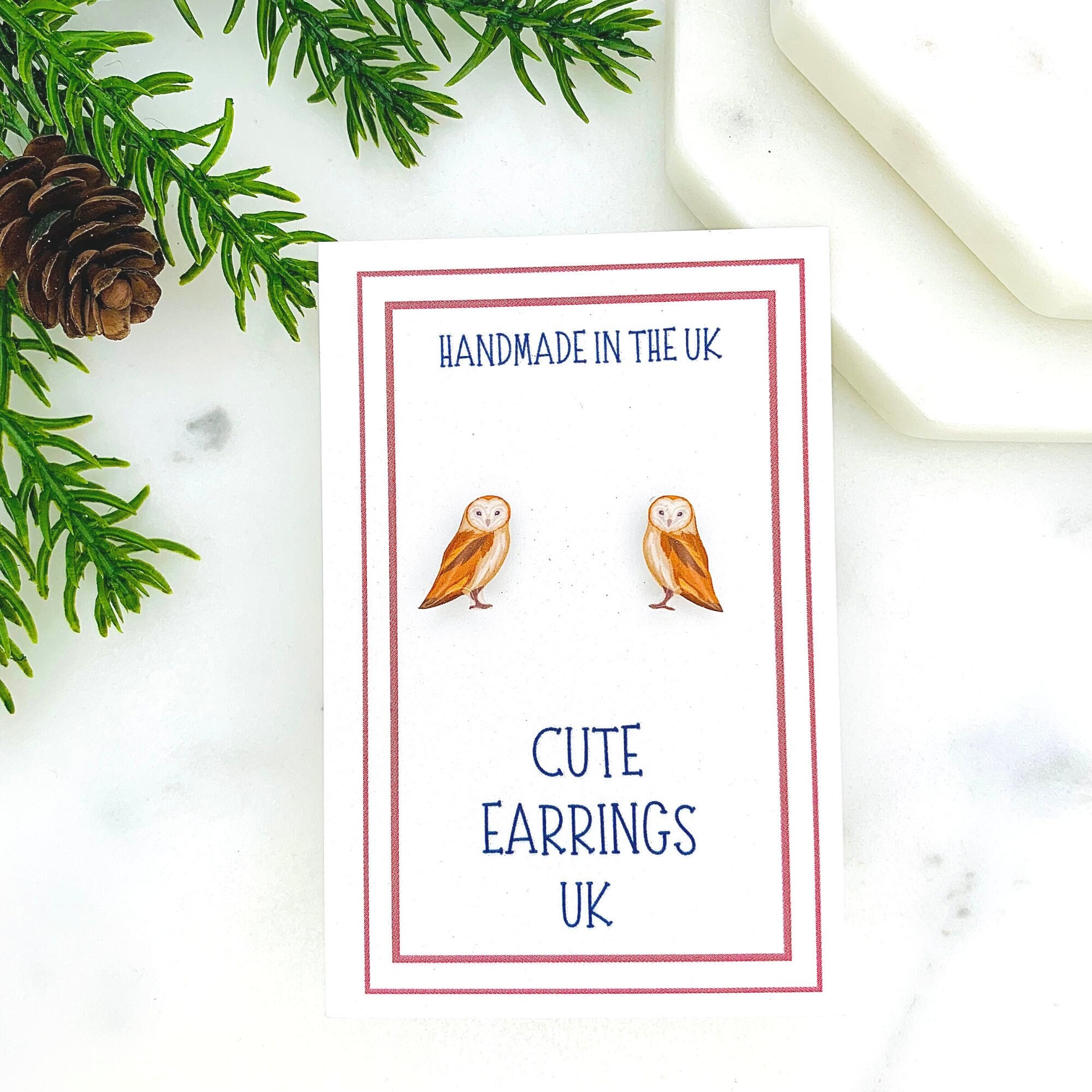 Barn Owl Stud Earrings, Handmade Hypoallergenic Jewellery.