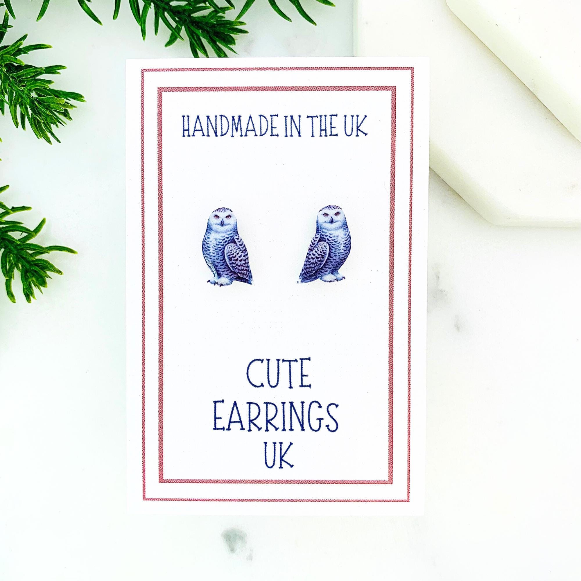 Snowy Owl Stud Earrings, Handmade Hypoallergenic Bird Jewellery.