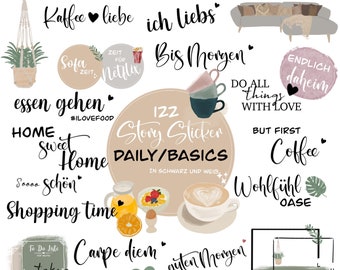 122 Instagram Story Stickers Daily Basics | png, digital download, everyday life, boho, clipart, digital stickers, lettering, digital