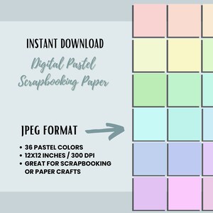 Pastel Digital Scrapbooking Paper Pack 36 300 Dpi JPEG Files Instant ...