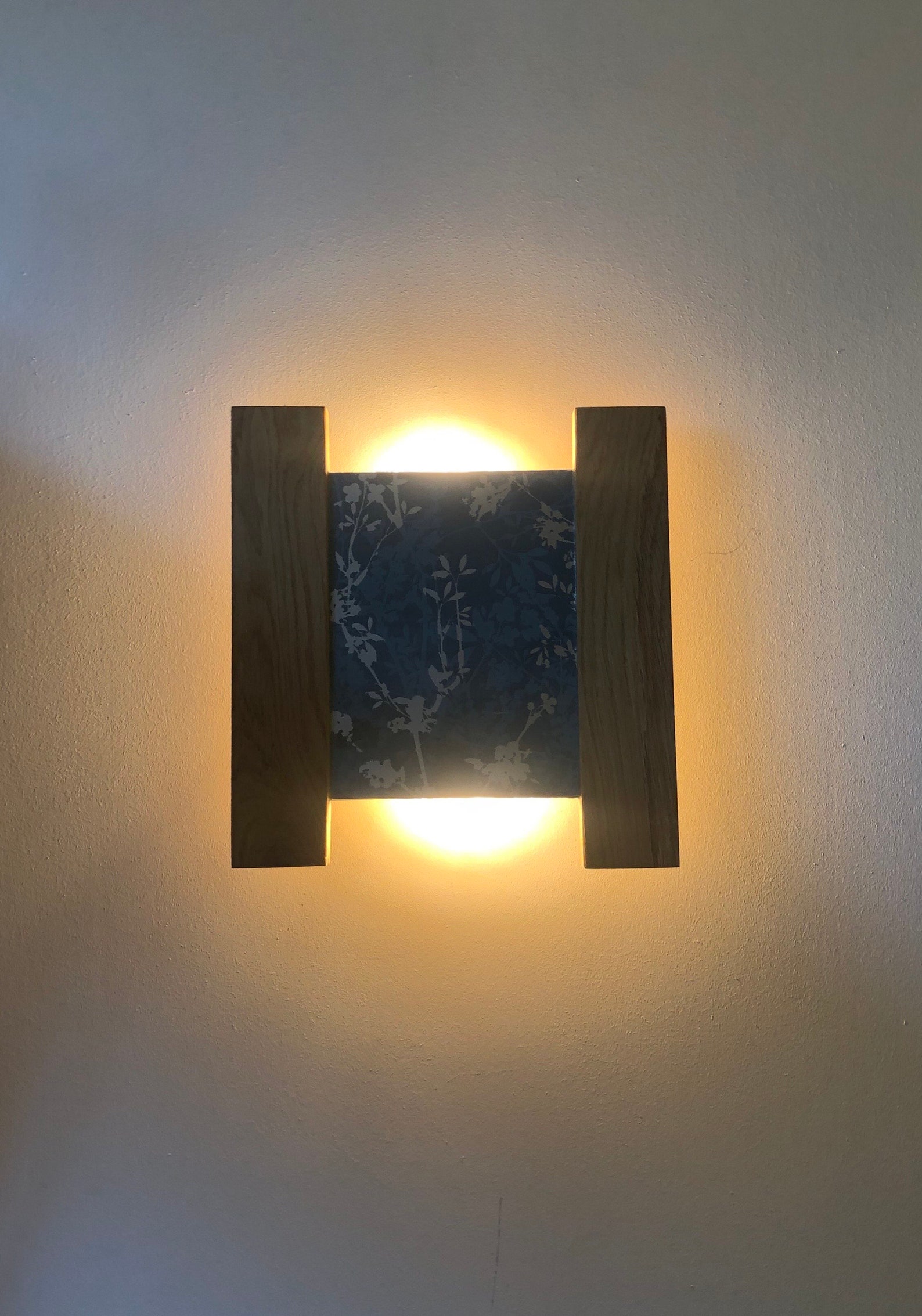 Wooden Handmade Wall Light. Wooden Sconce with Floral Print Etsy