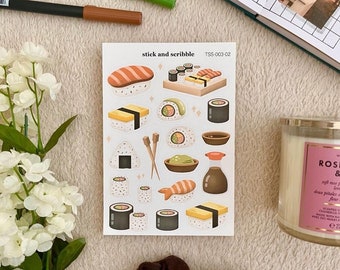 Sushi Sticker Sheet | bullet journal stickers, planner stickers, journal stickers, cute stickers, food stickers