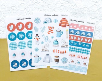 BUNDLE: Winter Sticker Sheets (x3) | winter sticker sheet, winter stickers, bullet journal sticker sheet, scrapbook sticker sheet, christmas