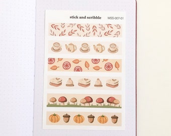 Autumn Washi Sticker Sheet / bullet journal stickers, planner stickers, dark academia stickers, cottagecore stickers, autumn, fall, washi