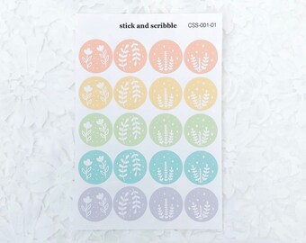 Floral Circles (Pastel) Sticker Sheet | bullet journal stickers, planner stickers, scrapbook stickers, penpal stickers, bujo stickers