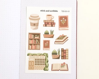 Hoja de pegatinas de librería / pegatinas de diario de balas, pegatinas de planificador, pegatinas de academia oscura, pegatinas de cottagecore, otoño, otoño, libros