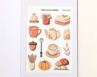 Cozy Autumn Day (Version 2) Sticker Sheet | bullet journal stickers, planner stickers, fall stickers, autumn stickers, fall sticker sheet