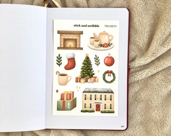 Hoja de pegatinas para la mañana de Navidad / pegatinas navideñas, pegatinas de invierno, pegatinas para bullet journal, pegatinas para planificador, pegatinas lindas, navidad