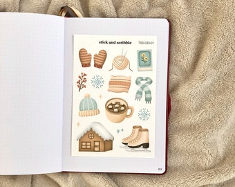 Hoja de pegatinas para un acogedor día de invierno / pegatinas navideñas, pegatinas de invierno, pegatinas de bullet journal, pegatinas de planificador, pegatinas bonitas, navidad