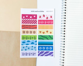 Multicolour Washi Sticker Sheet | bullet journal stickers, planner stickers, scrapbook stickers, penpal stickers, bujo stickers