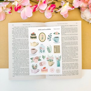 Cozy Tea Party Sticker Sheet | bullet journal stickers, planner stickers, scrapbook stickers, cottagecore, cottagecore sticker sheet