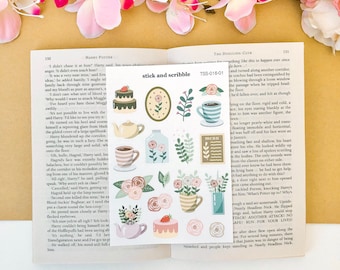 Cozy Tea Party Sticker Sheet | bullet journal stickers, planner stickers, scrapbook stickers, cottagecore, cottagecore sticker sheet