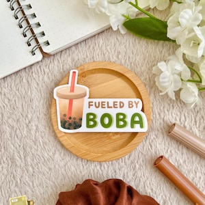 Fueled By Boba Die Cut Sticker | cute sticker, waterproof sticker, laptop sticker, die cut sticker, phone sticker, funny sticker