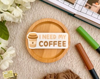 J'ai besoin de mon café sticker découpé | Adorable autocollant, autocollant imperméable, autocollant pour ordinateur portable, autocollant découpé, autocollant pour téléphone, accessoires mignons