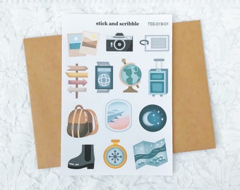 Travel Sticker Sheet | bullet journal stickers, planner stickers, scrapbook stickers, travel sticker sheet, vacation stickers, cute stickers