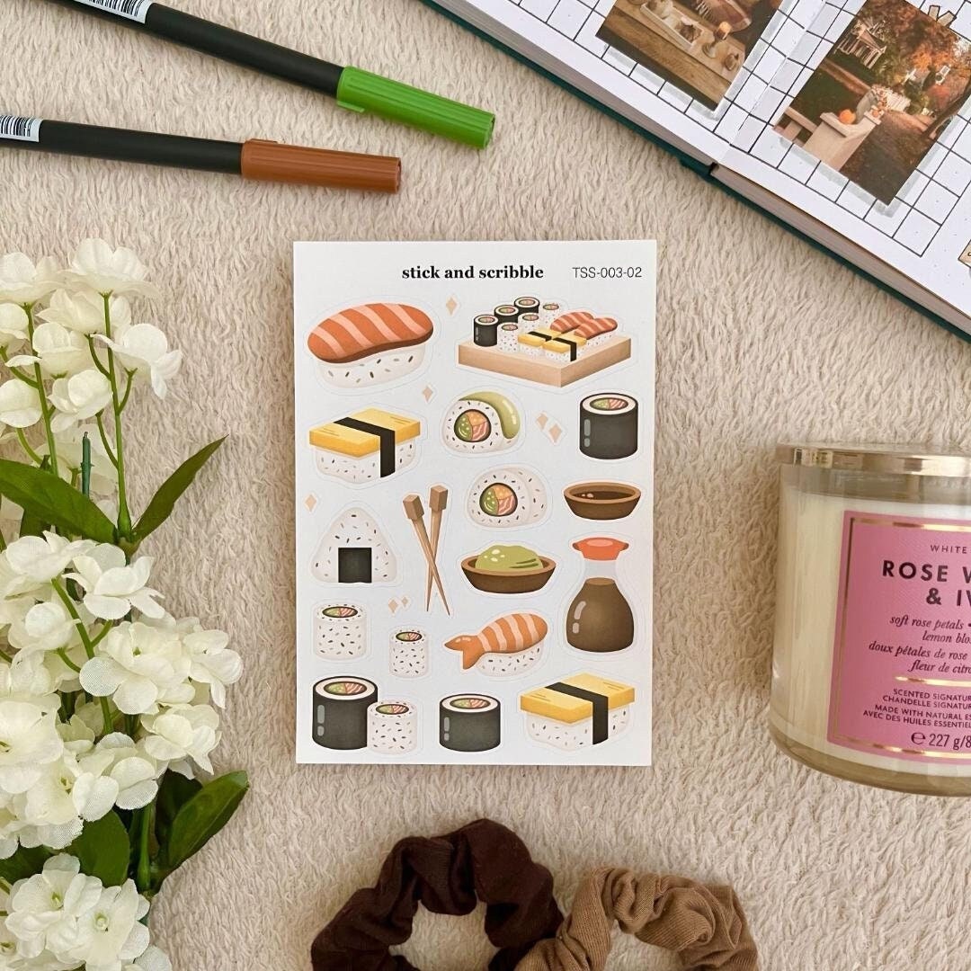 Sushi Sticker Sheet | Bullet Journal Stickers, Planner Stickers ...