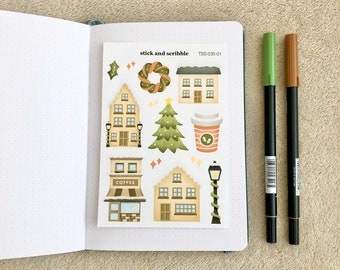 Hoja de pegatinas de Winter Town / pegatinas navideñas, pegatinas de invierno, pegatinas de bullet journal, pegatinas de planificador, pegatinas lindas, navidad