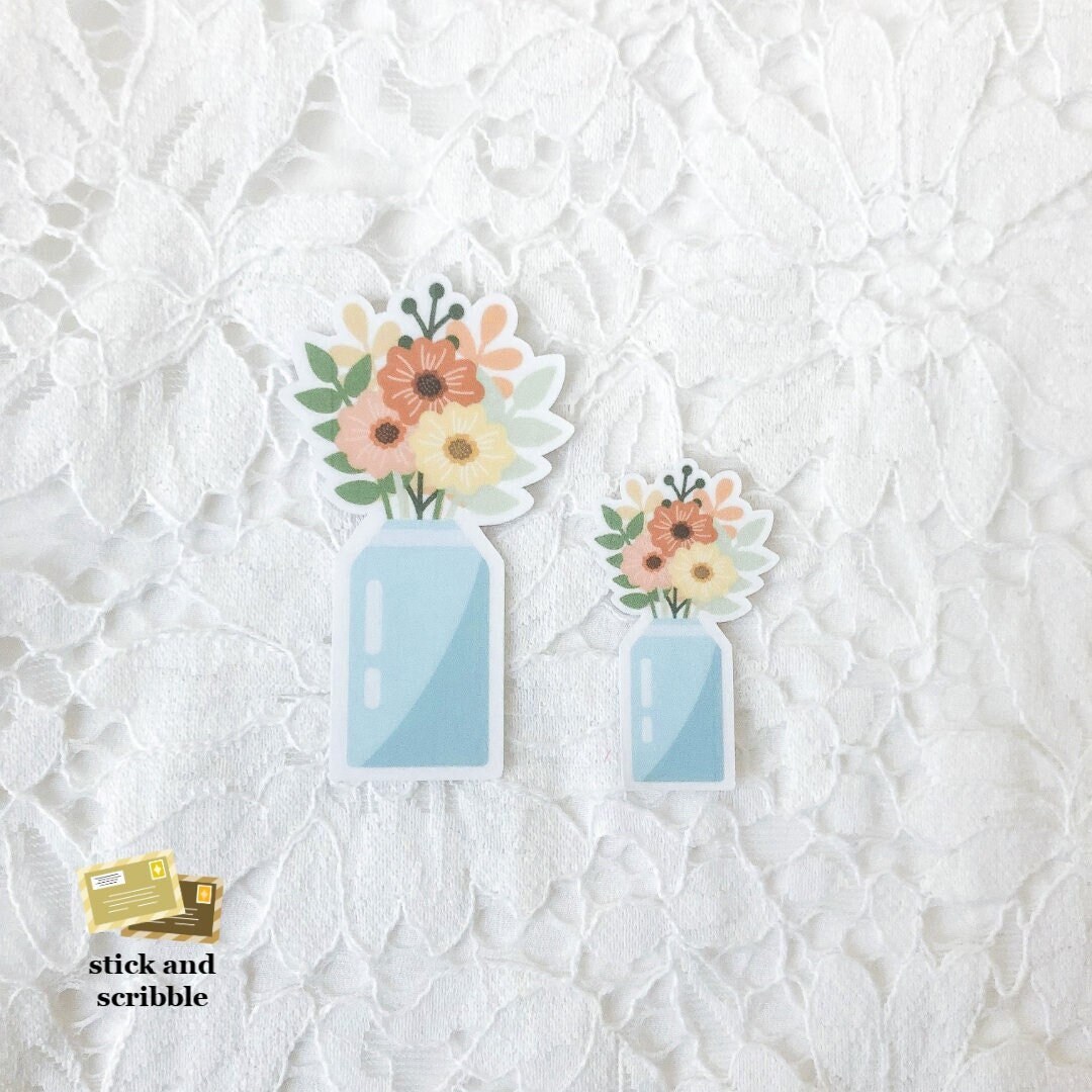 Flower Vase Die Cut Sticker | flower stickers, flower, floral, laptop stickers, die cut stickers, waterproof stickers, waterbottle stickers