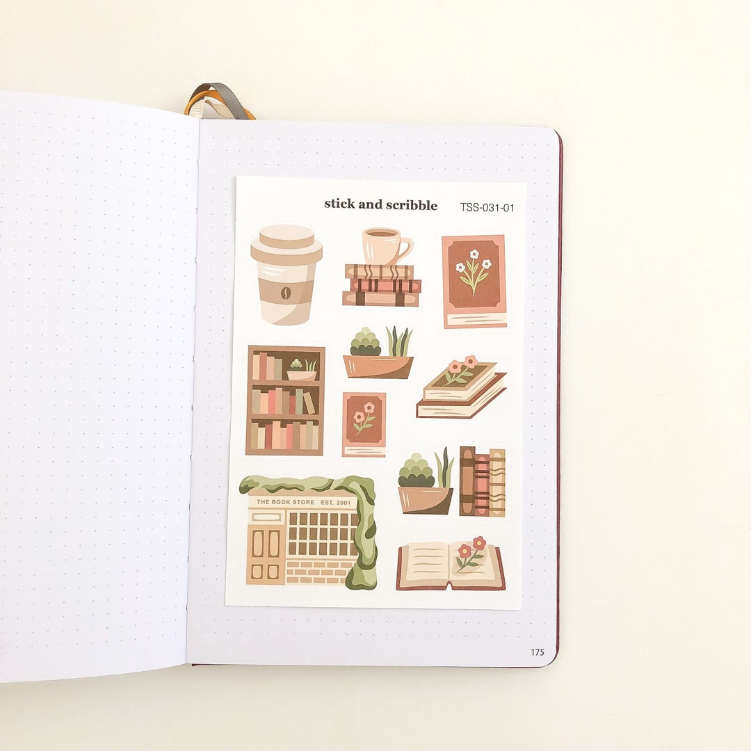 Bookstore Sticker Sheet Bullet Journal Stickers, Planner Stickers, Dark