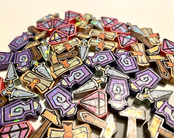 Dwellings of Eldervale stickers, wooden tokens upgrade. High quality pre-cut stickers, holographic or see-trough