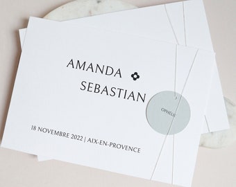 Personalized Wedding Save the Date with Round Sage Guest Name Label