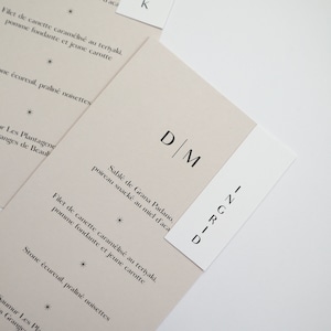 Menu Mariage Beige avec Marque-Place personnalisé Blanc