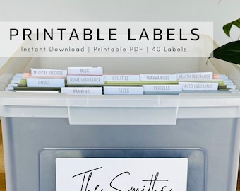 Printable Home Labels | Instant Download | Household File Box Labels | Family DIY Memory Box | Printable file tabs for Home Documents | PDF