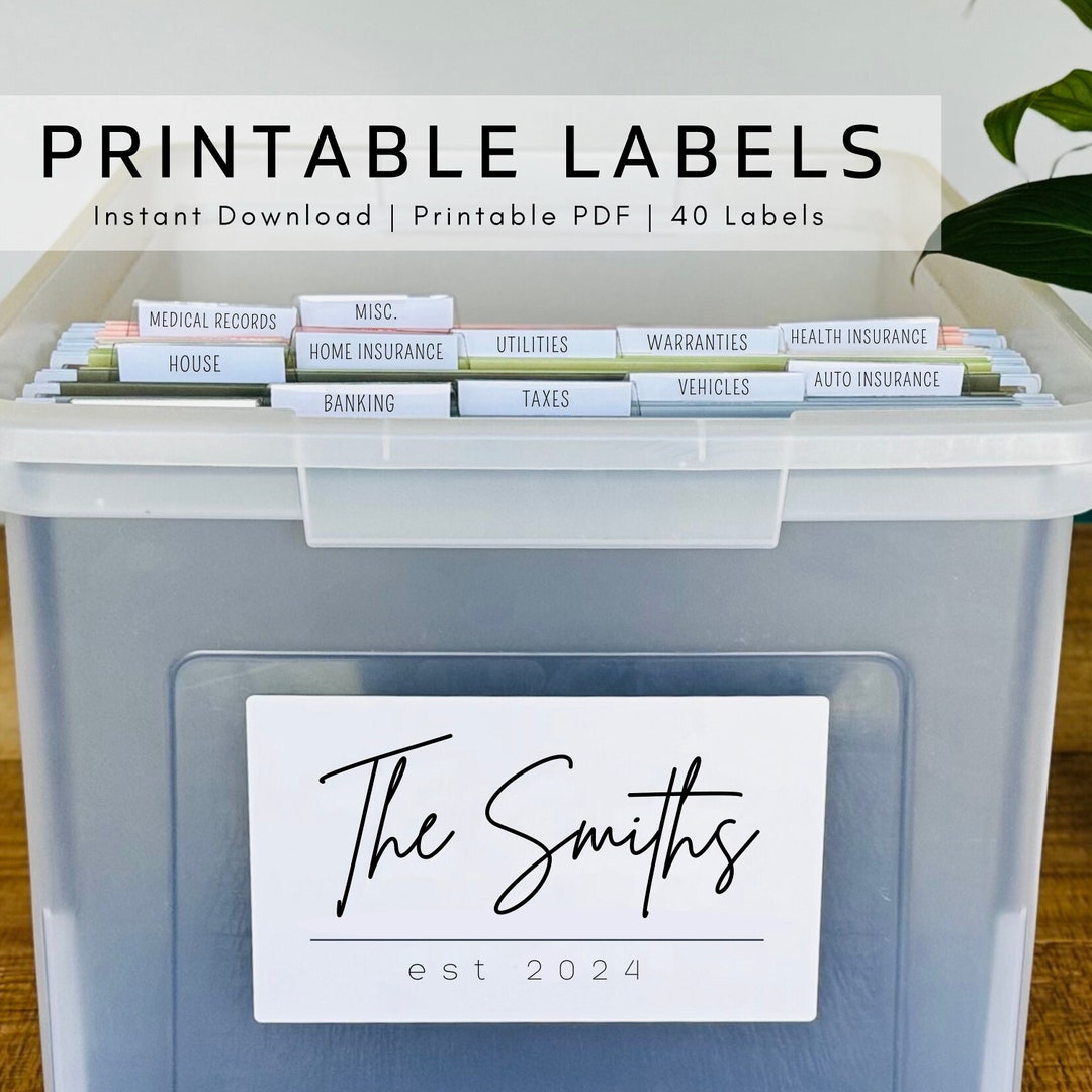 Printable Home Labels | Instant Download | Household File Box Labels ...