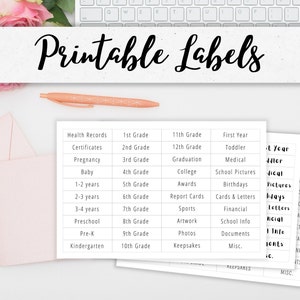 Printable Milestone tote Labels- School File Folder Labels - Kids DIY Memory Box - Printable file tabs DIY Childrens School Box- Digital PDF