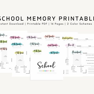 印刷可能な子供の記念品インタビューの質問 - 学校ファイルメモリPDF - 印刷可能な子供の思い出ボックス - DIY子供用学校ボックス - デジタルPDF