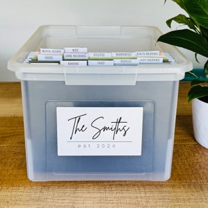 Fully Assembled Household Tote | DIY Memory Box Kit | Home file Box Kit | Family Box Kit | Filing Storage System for Home Documents