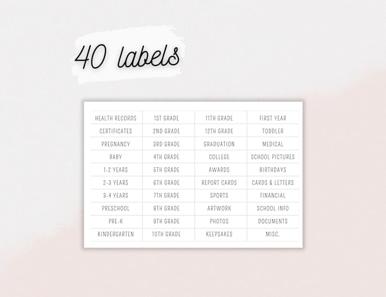 Printable Milestone tote Labels Instant Download School File Box Labels Kids DIY Memory Box Printable file tabs for School Box PDF image 2