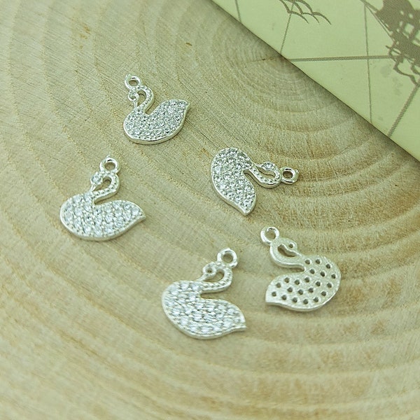 925 Sterling Silver Pave Swan Charm Bead, Perfect Gift Idea for Her