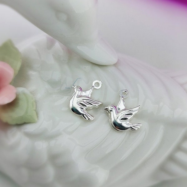 Sterling Silver Tiny Dove Charm, Bird Charm for Necklace, 925 Silver Puffy Dove Charm, Jewelry Making