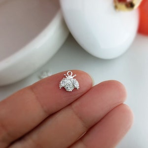 Silver Sterling  Ladybug Charm Pendant, Cubic Zirconia, CZ Micro Pave Ladybug Charm, Lady Bug Pendant