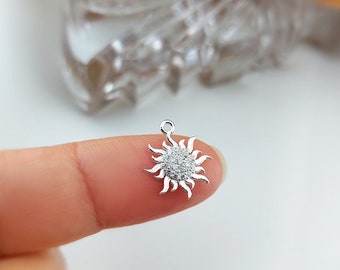 925 Sterling Silver Micro Pave Sun Charm, Sun Pendant, Pave Sun Charm, Silver Earring Findings