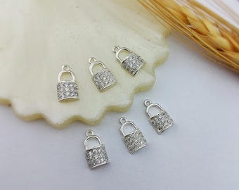 2 pcs Sterling Silver Micro Pave CZ Padlock Charm: DIY Necklace Component
