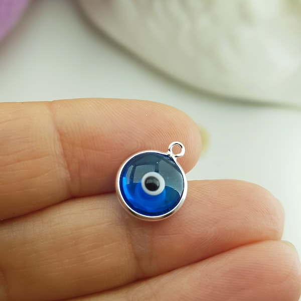925 Sterling Silver Evil Eye Pendant. Blue Murano Evil Eye. Good Luck and Protection Charm