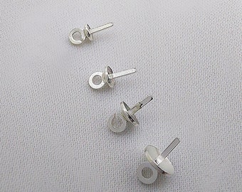 10 Sterling Silver Cup Pegs: Half Drilled Pearl Bead Caps