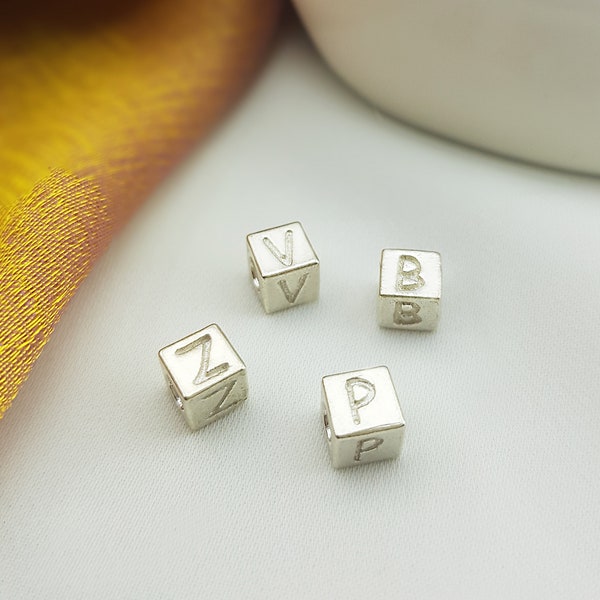 925 Sterling Silber Würfel Buchstaben Perlen, Personalisierte Armbänder, Würfel Buchstaben Charms, Würfel Perlen
