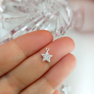 Sterling Silver Micropave Star Charm, Handmade Star Pendant, Pave Star Charm, Silver Necklace Findings