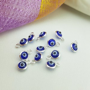 5 Pieces 925 Sterling Silver Evil Eye Pendant. Blue Murano Evil Eye. Good Luck and Protection Charm