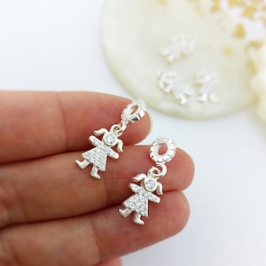 Sterling Silver Little Girl Charm Pendant, CZ Micro Pave Girl Pendant, Kids Charm Pendant for Bracelet Necklace Jewelry Making