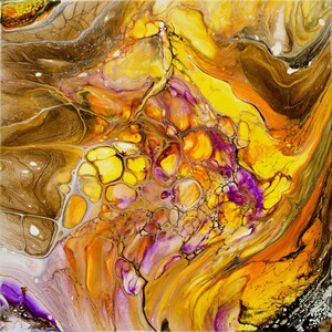 Abstract schilderij- Geel, Paars, Oranje, Bruin