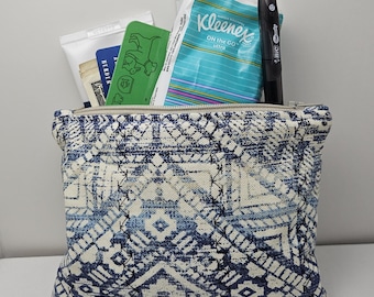 Cotton Zipper Wallet/Bag -  Quilted Cotton Canvas Deep Blue