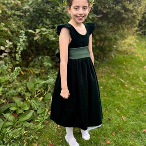 Girl's Green Velvet Christmas Party Dress, Age 1-14 Years. Wedding. Special Occasion Formal Dress