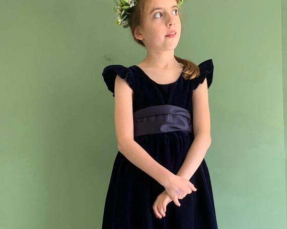 Girl's Navy Velvet Party Dress. Formal and Special Occasion. Age 1-14 - Etsy